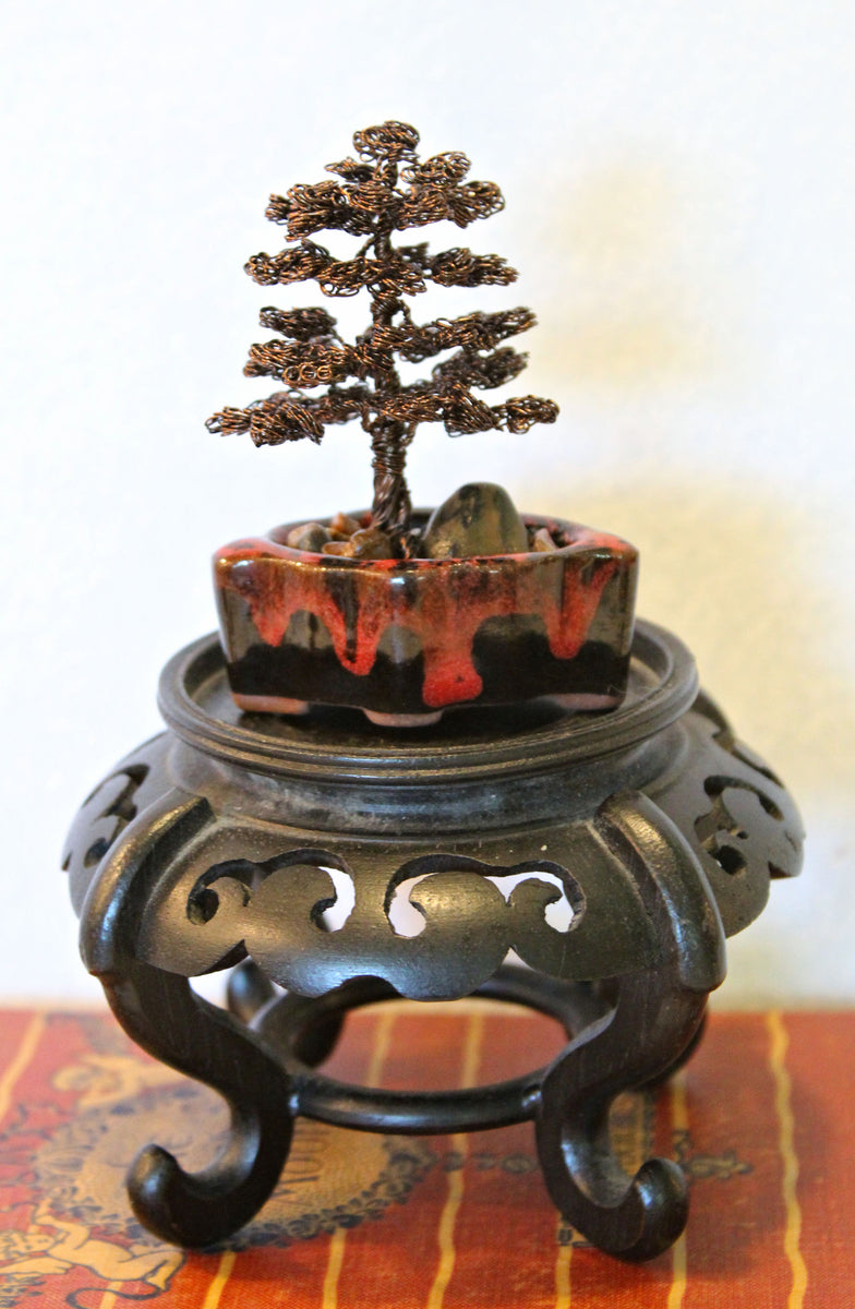 Mini Bronze Chokkan Bonsai in Leaf Pot