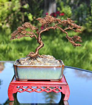 Large Umbrella-style Root-over-Rock Bonsai with Raw Labradorite - SOLD