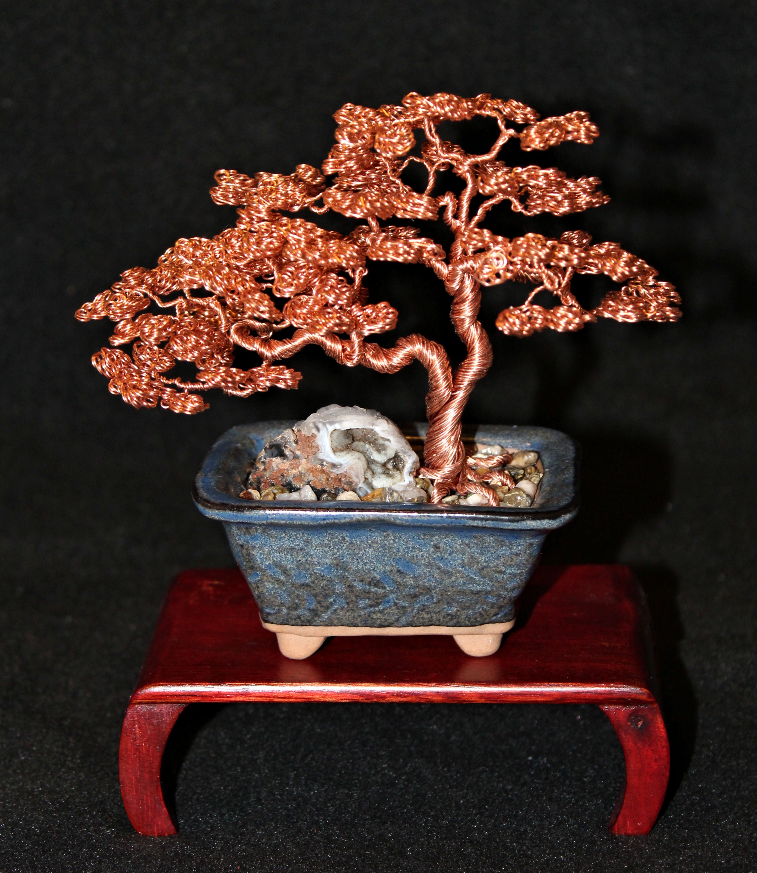 Twin-Trunk Sokan Copper Bonsai with Mini Geode - SOLD