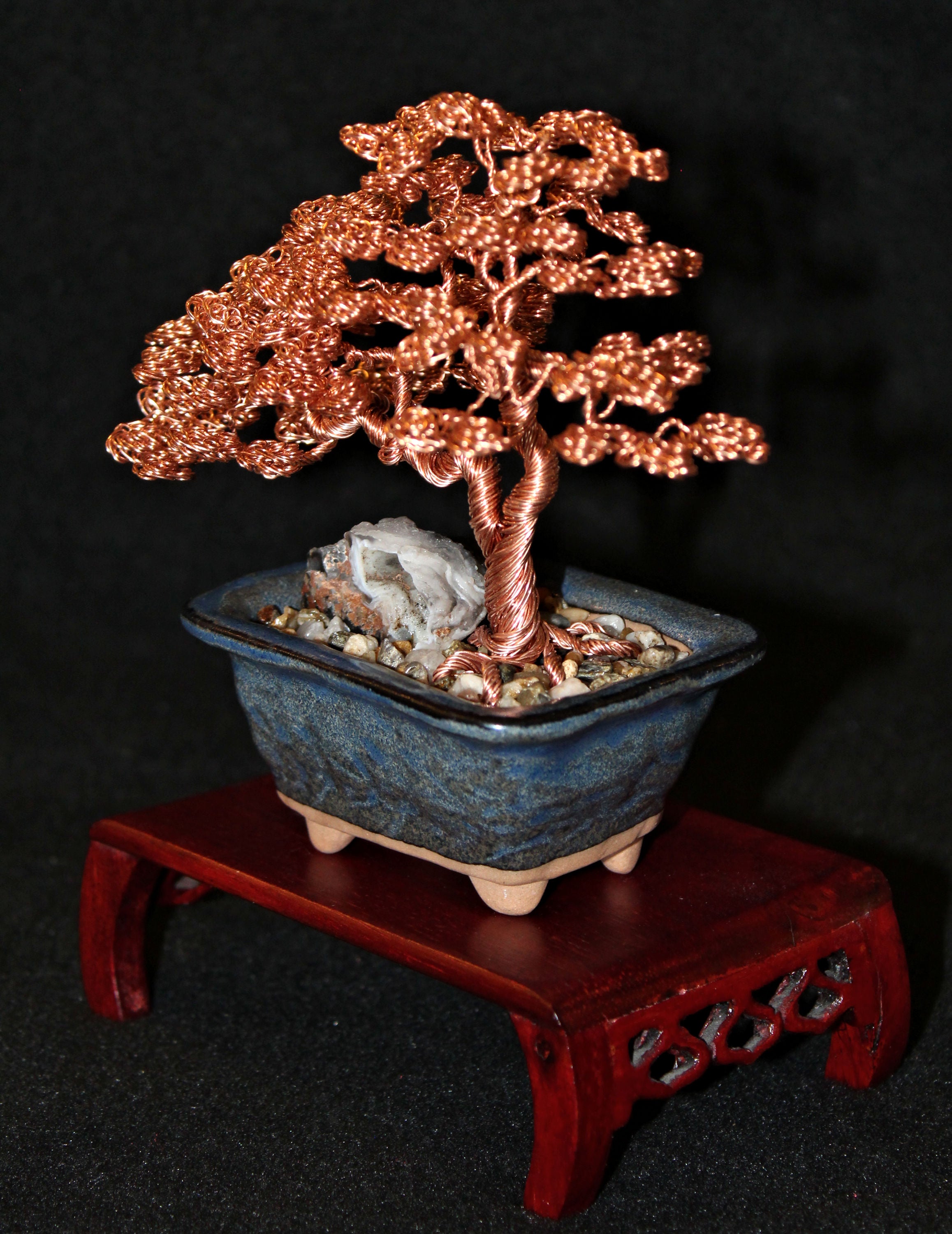 Twin-Trunk Sokan Copper Bonsai with Mini Geode - SOLD