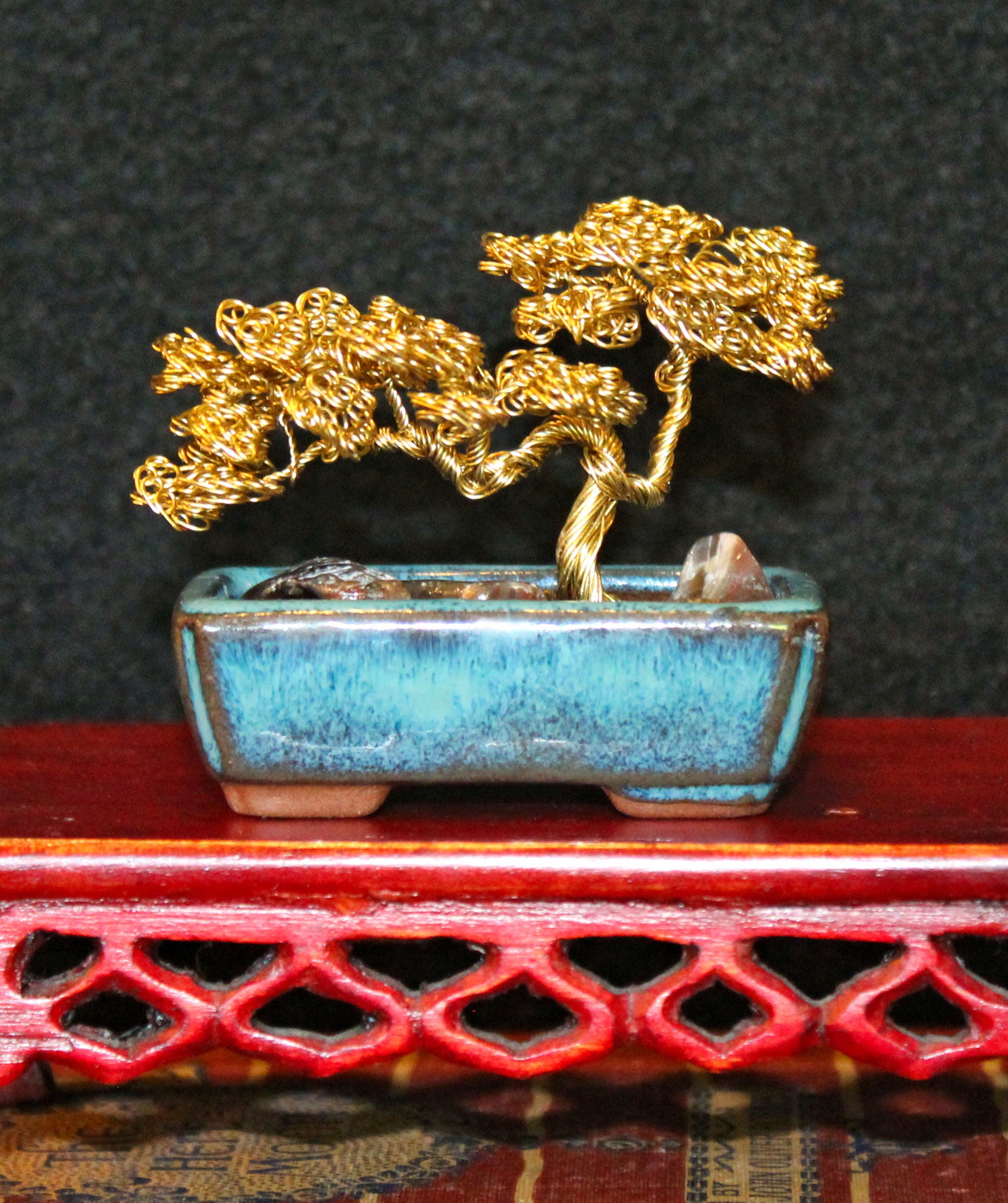 petrified bonsai tree Mini Gold Windswept Bonsai with Petrified Wood