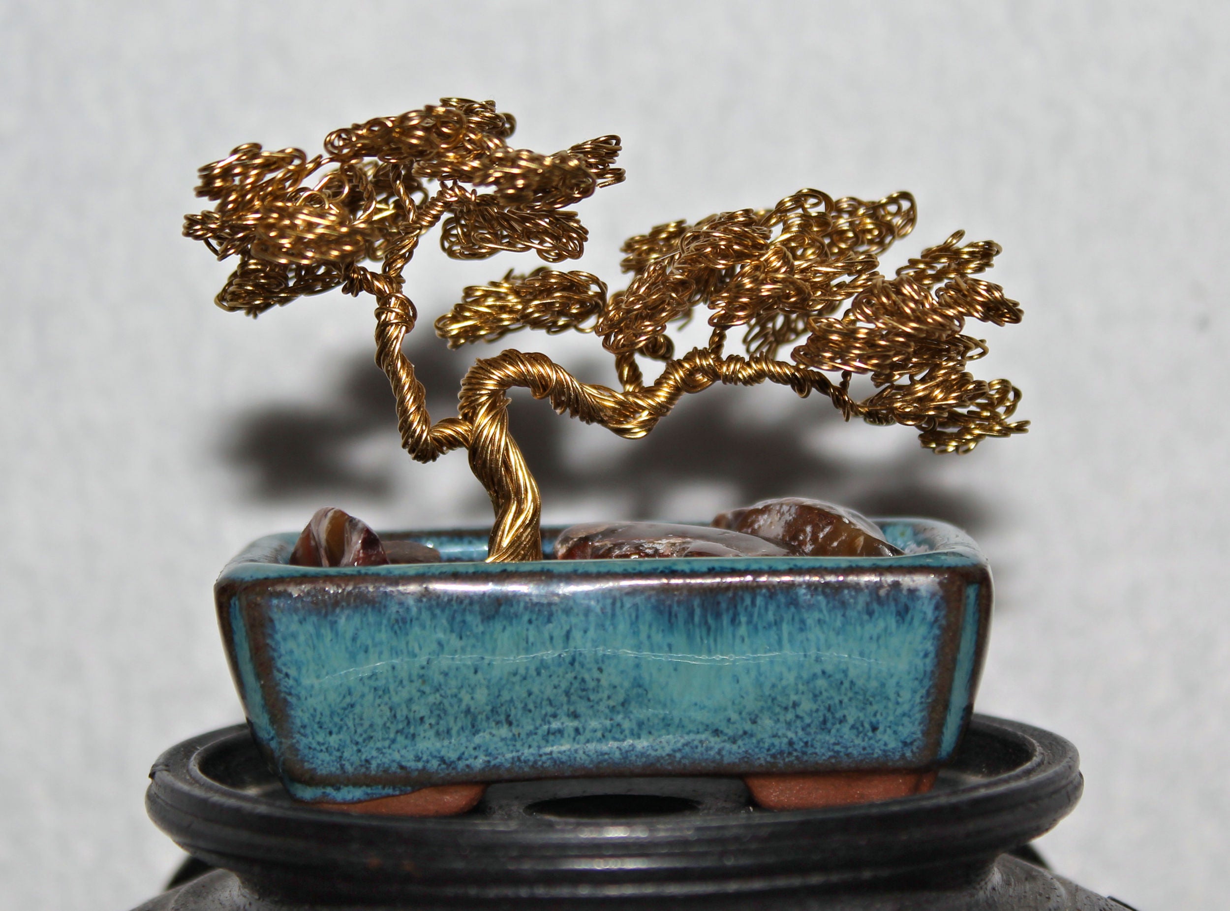 Mini Gold Windswept Bonsai with Petrified Wood - SOLD