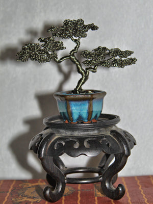 resin bonsai tree Dark Silver Moyogi Bonsai Tree in Hexagonal Pot