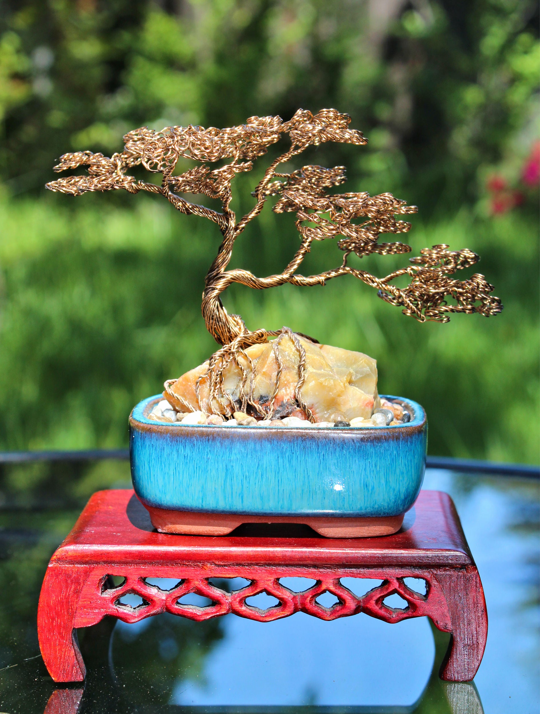 petrified bonsai tree Root-over-Rock Seki-joju Bonsai on Petrified Wood