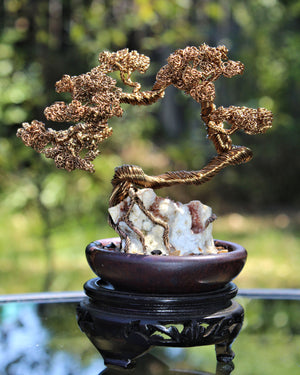 Antiqued Copper Literati Bonsai over Ocean Jasper - SOLD