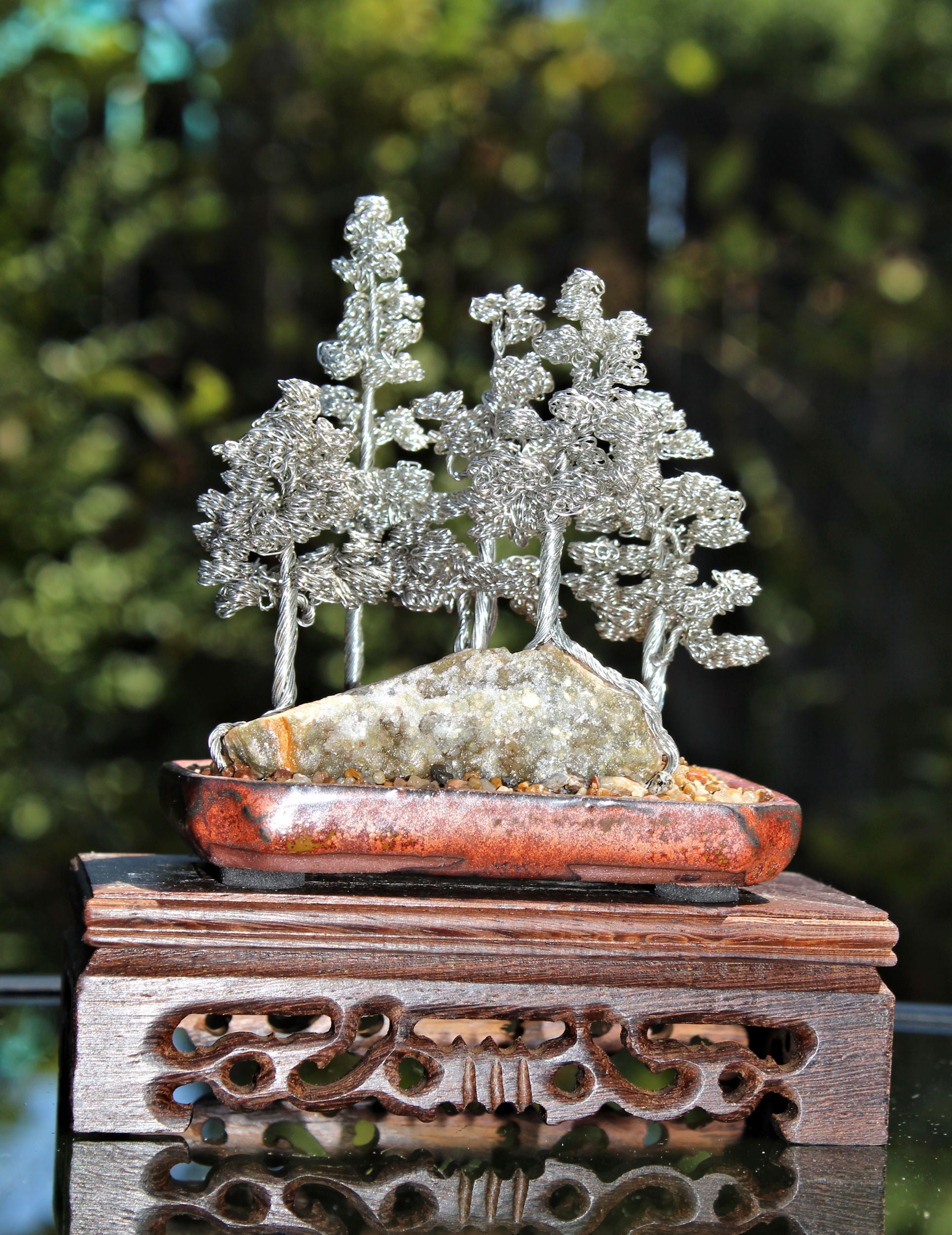 silver bonsai tree Silver Pine Bonsai Forest with Ocean Jasper and Petrified Wood