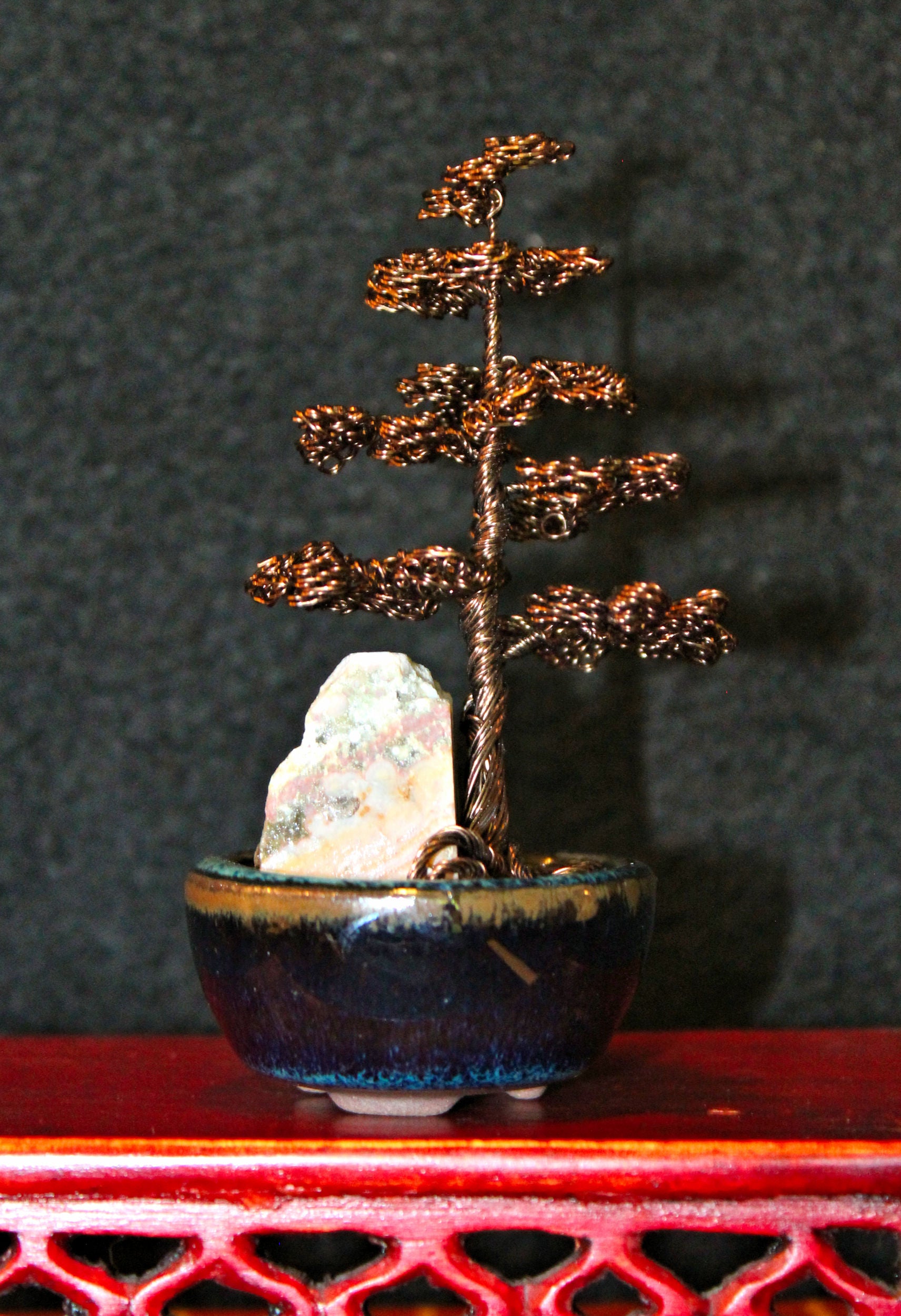 Mini Bronze Chokkan Pine Bonsai with Ocean Jasper - SOLD