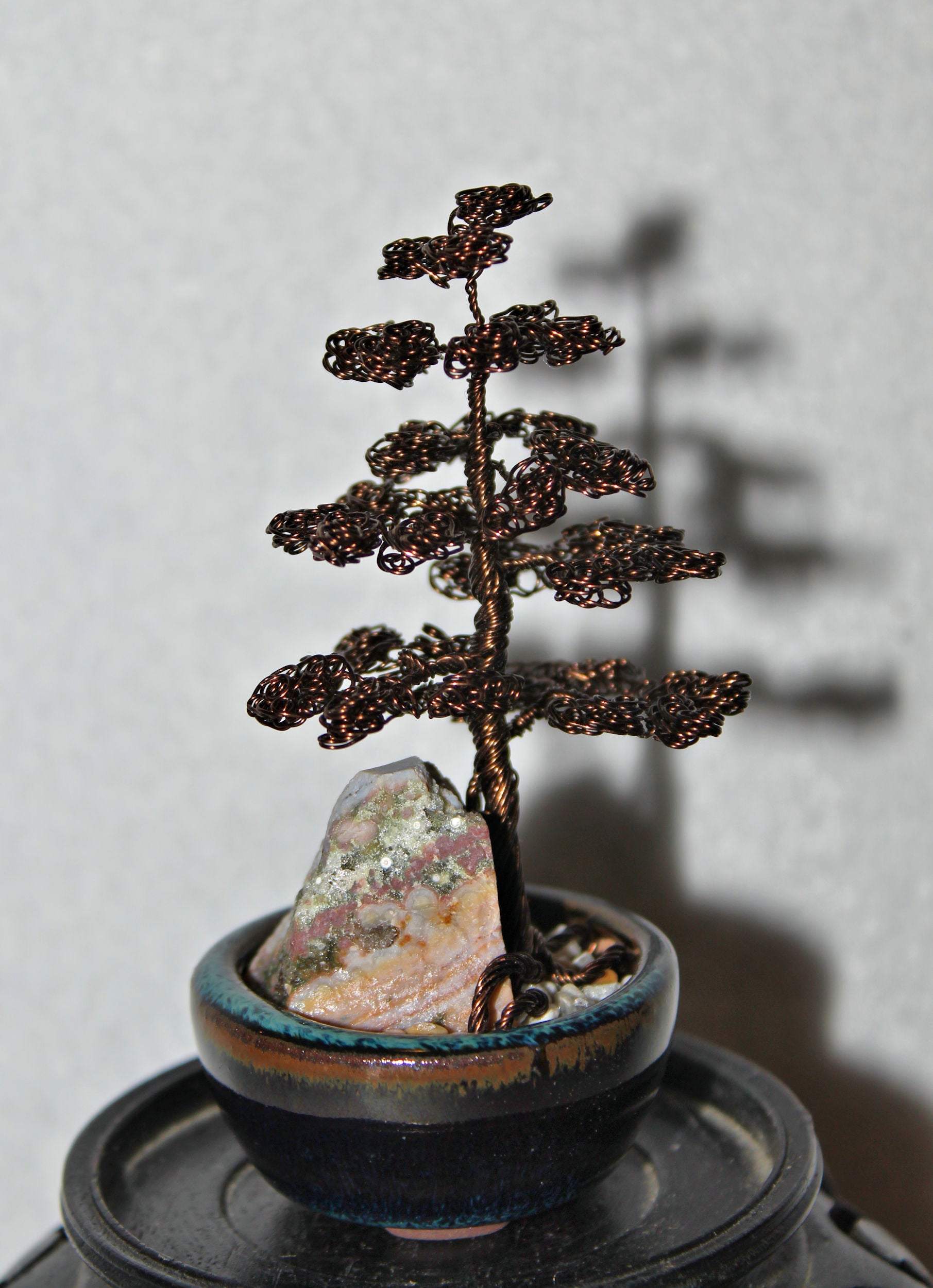bronze bonsai tree Mini Bronze Chokkan Pine Bonsai with Ocean Jasper