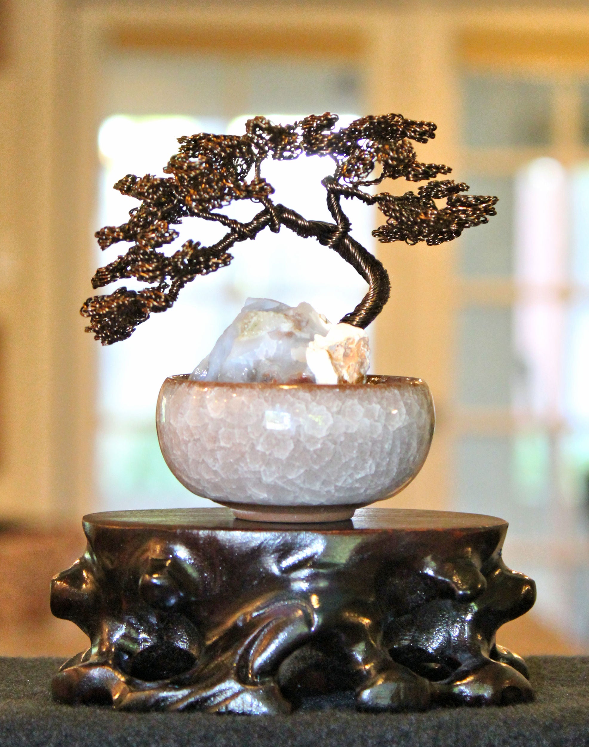 bonsai tree wood Arched Bonsai Tree over Opalized Wood