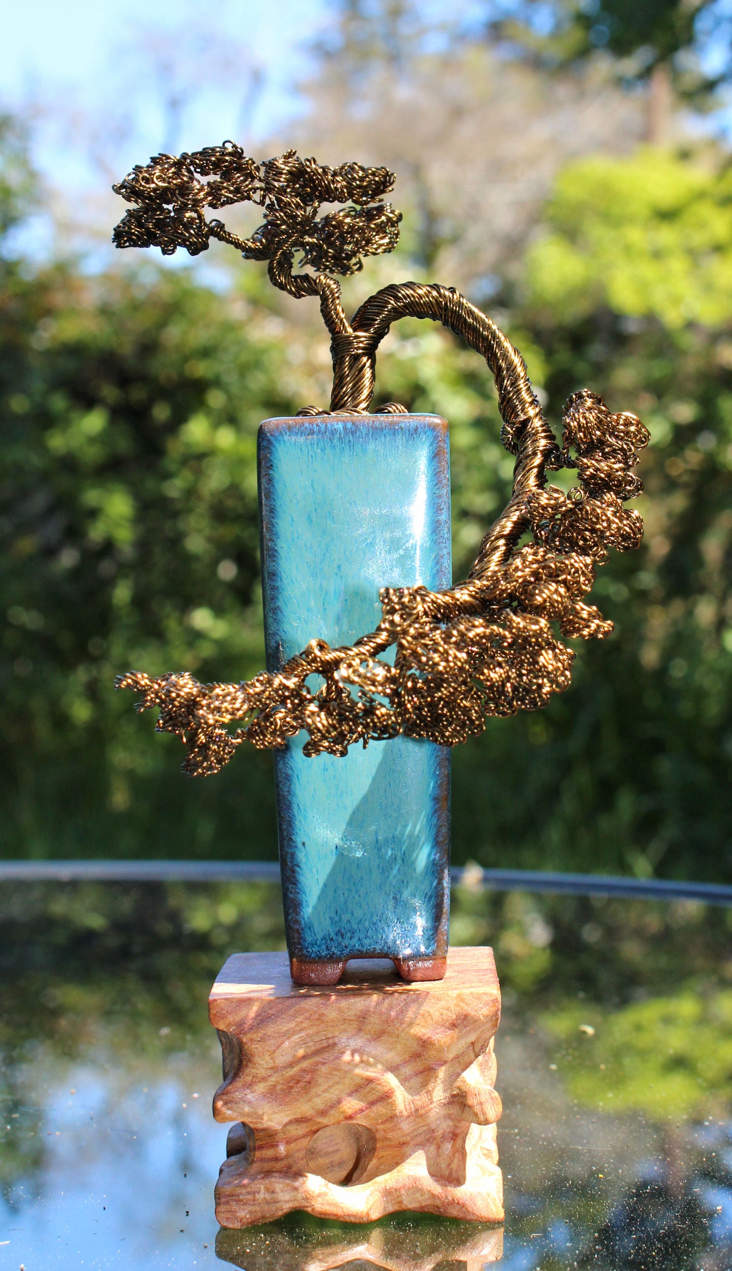 pots for bonsai trees Tall Bronze Curved Semi-Cascade Bonsai Tree