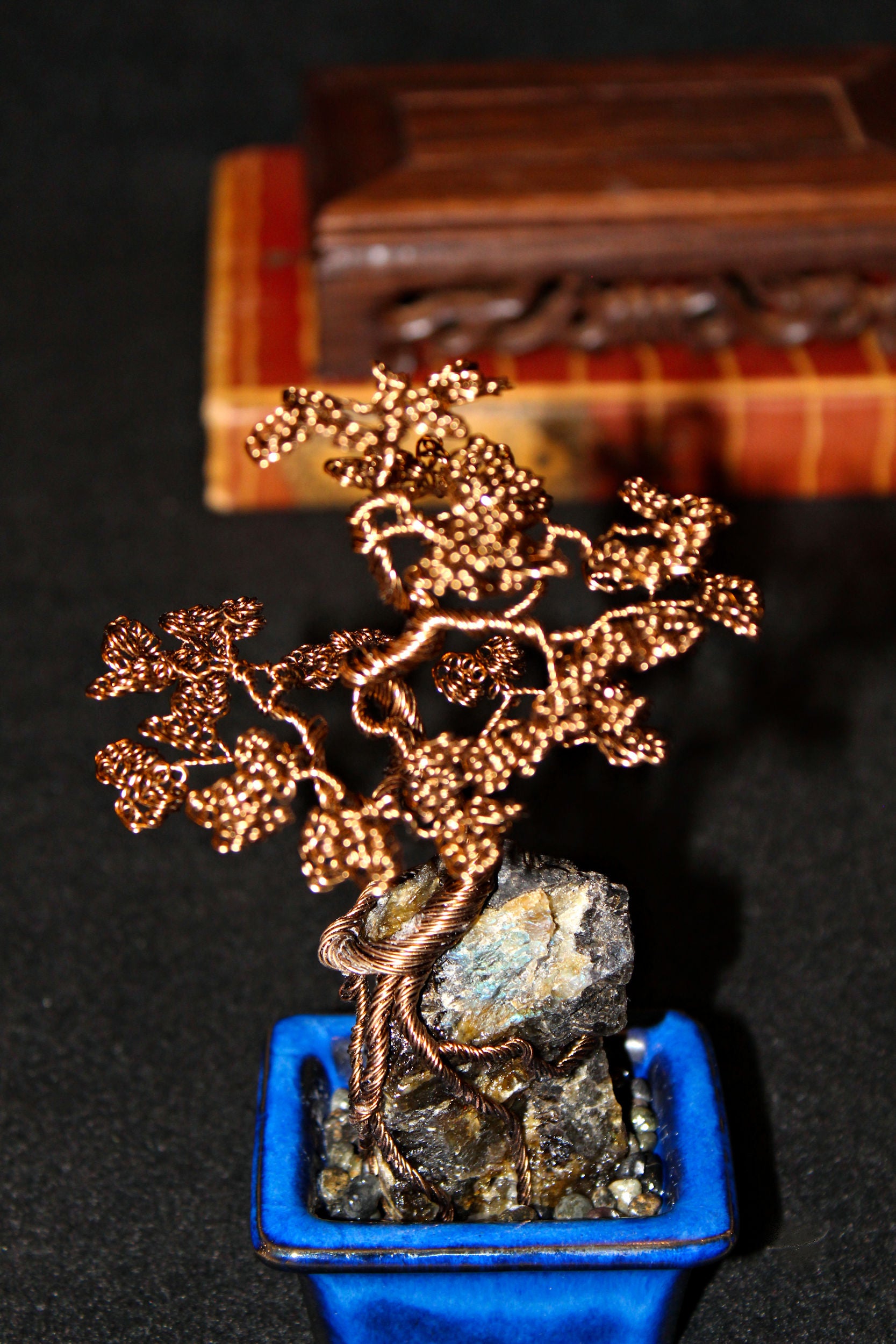 Root-over-Rock Seki-joju Bonsai with Iridescent Labradorite - SOLD