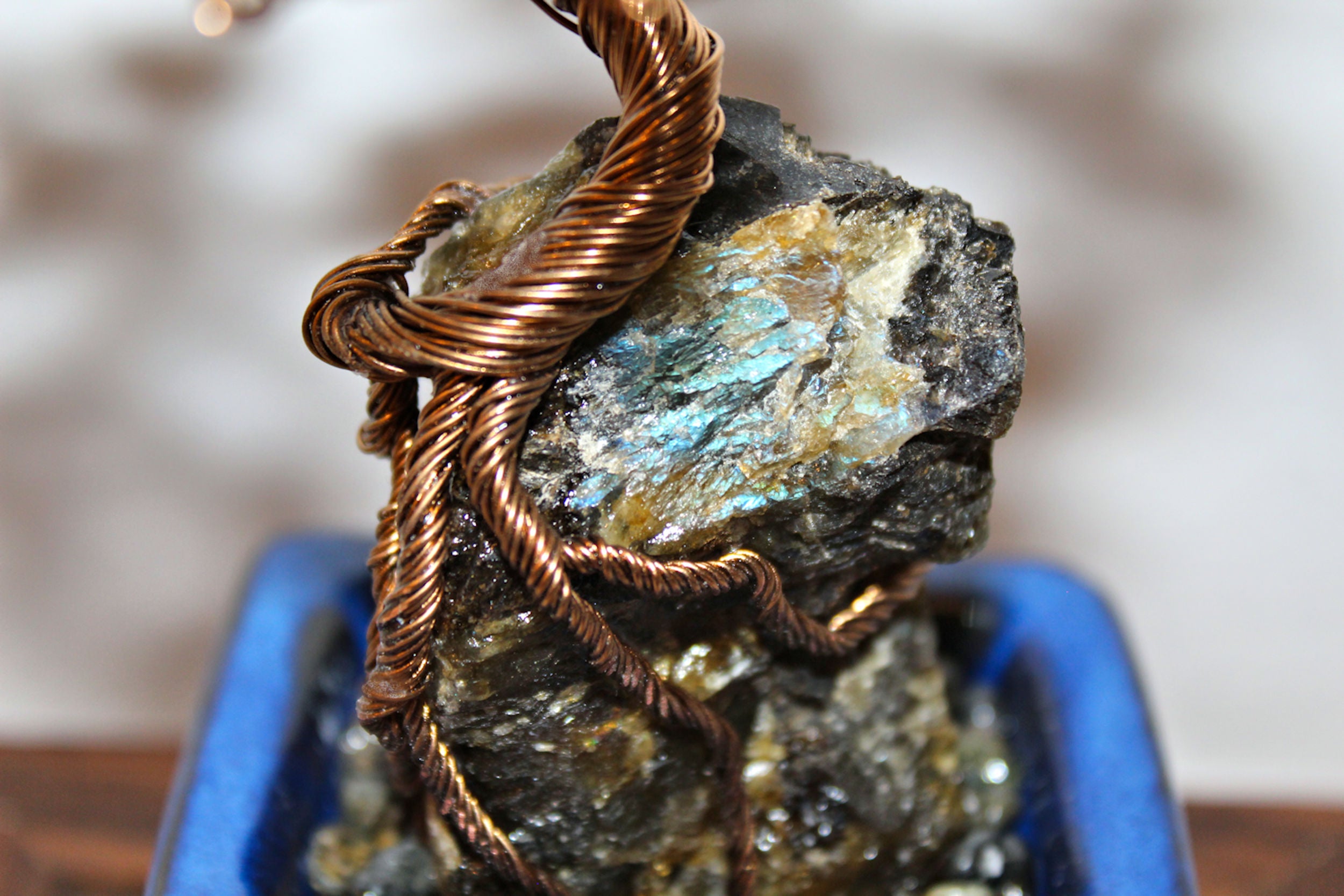Root-over-Rock Seki-joju Bonsai with Iridescent Labradorite - SOLD