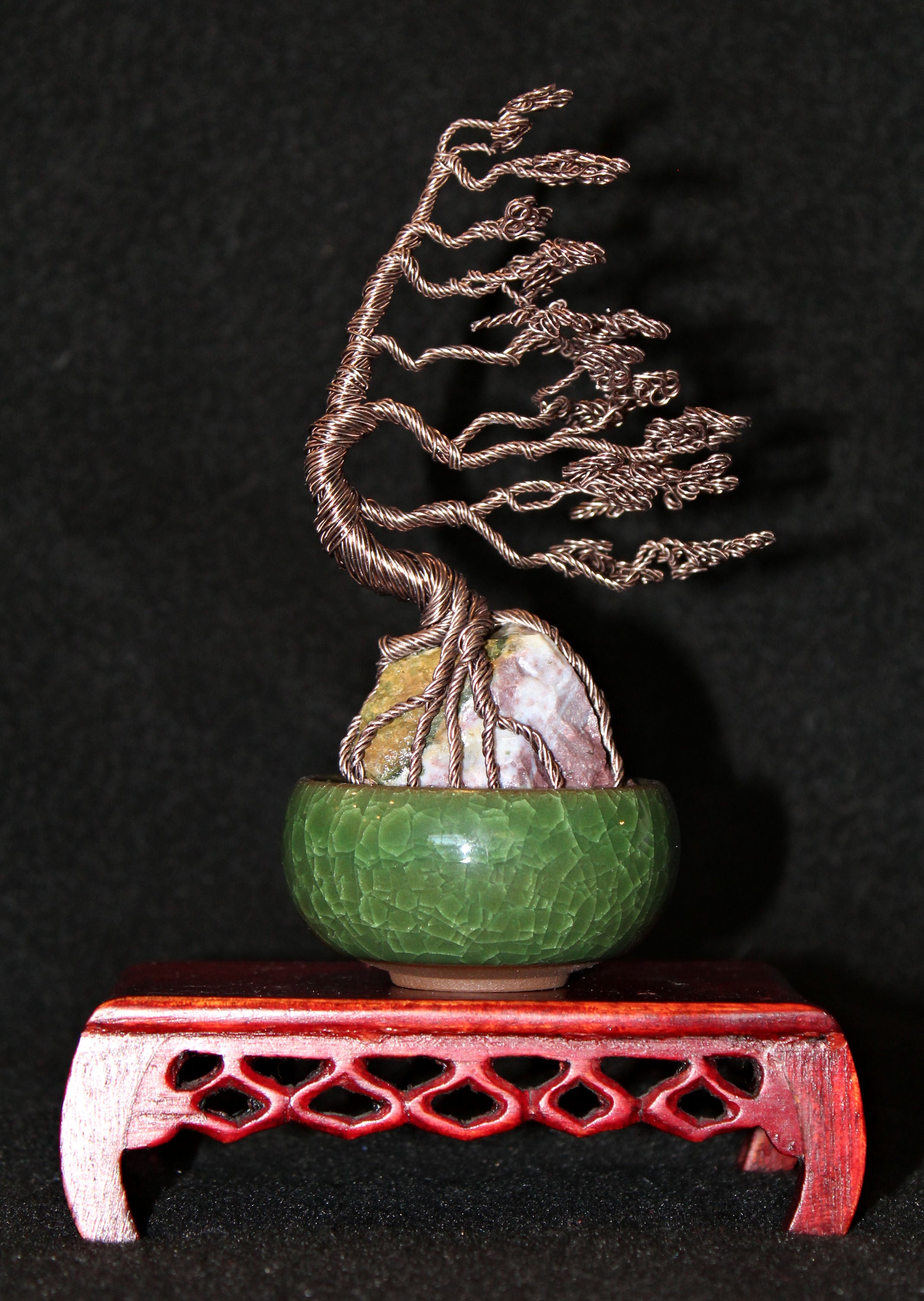 root over rock bonsai tree Windswept Root-over-Rock Bonsai with Ocean Jasper