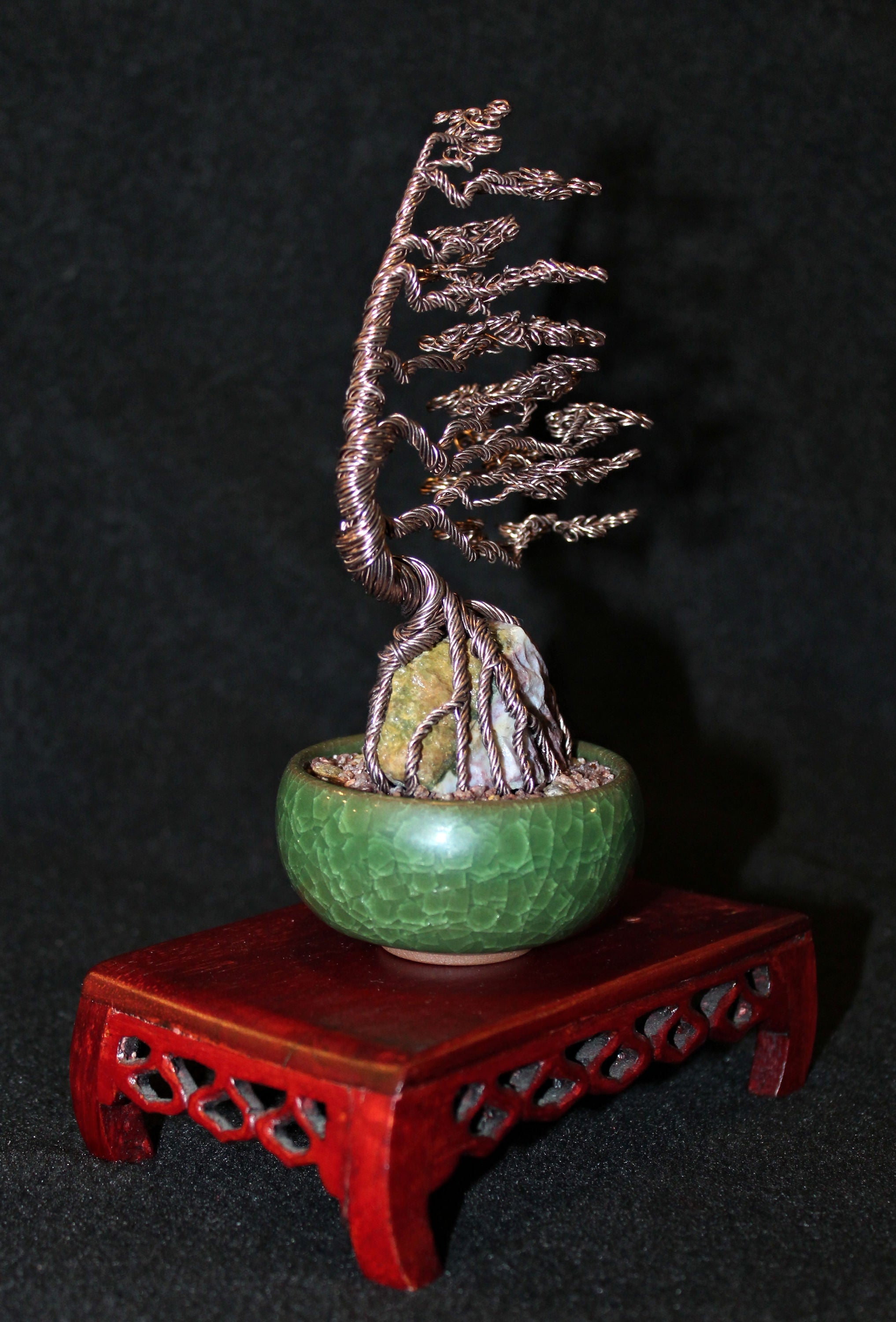 windswept bonsai trees Windswept Root-over-Rock Bonsai with Ocean Jasper