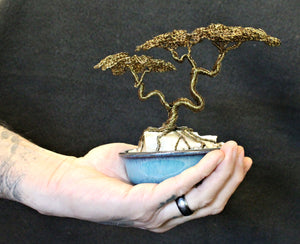 Root-over-Rock Twin-Trunk Bonsai over Opalized Wood - SOLD